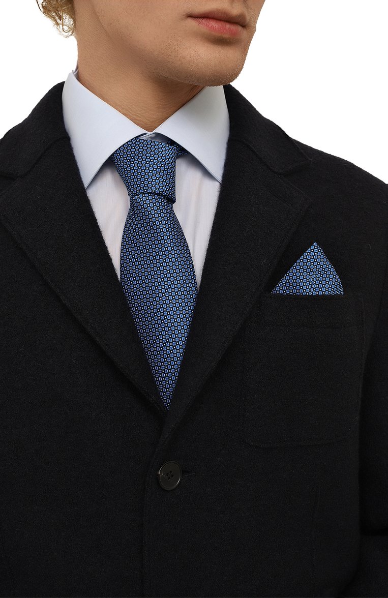 Мужской комплект из галстука и платка STEFANO RICCI темно-синего цвета, арт. DH/49100 | Фото 2 (Принт: С принтом; Материал: Текстиль, Шелк; Материал сплава: Проставлено; Нос: Не проставлено)