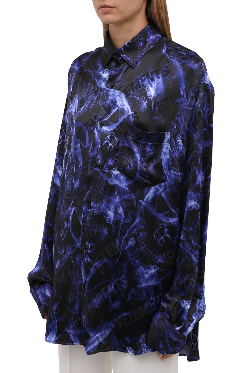Рубашка из вискозы VETEMENTS синего цвета по цене 106500 руб., арт. UA52SH600B 2610/W, фото 3 Рубашка из вискозы VETEMENTS, арт. UA52SH600B 2610/W, фото 3