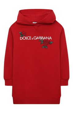 Детское хлопковое платье DOLCE & GABBANA красного цвета, арт. L5JD60/G7J7T/8-14 | Фото 1 (Рукава: Длинные; Случай: Повседневный; Материал сплава: Проставлено; Материал внешний: Хлопок; Драгоценные камни: Проставлено)