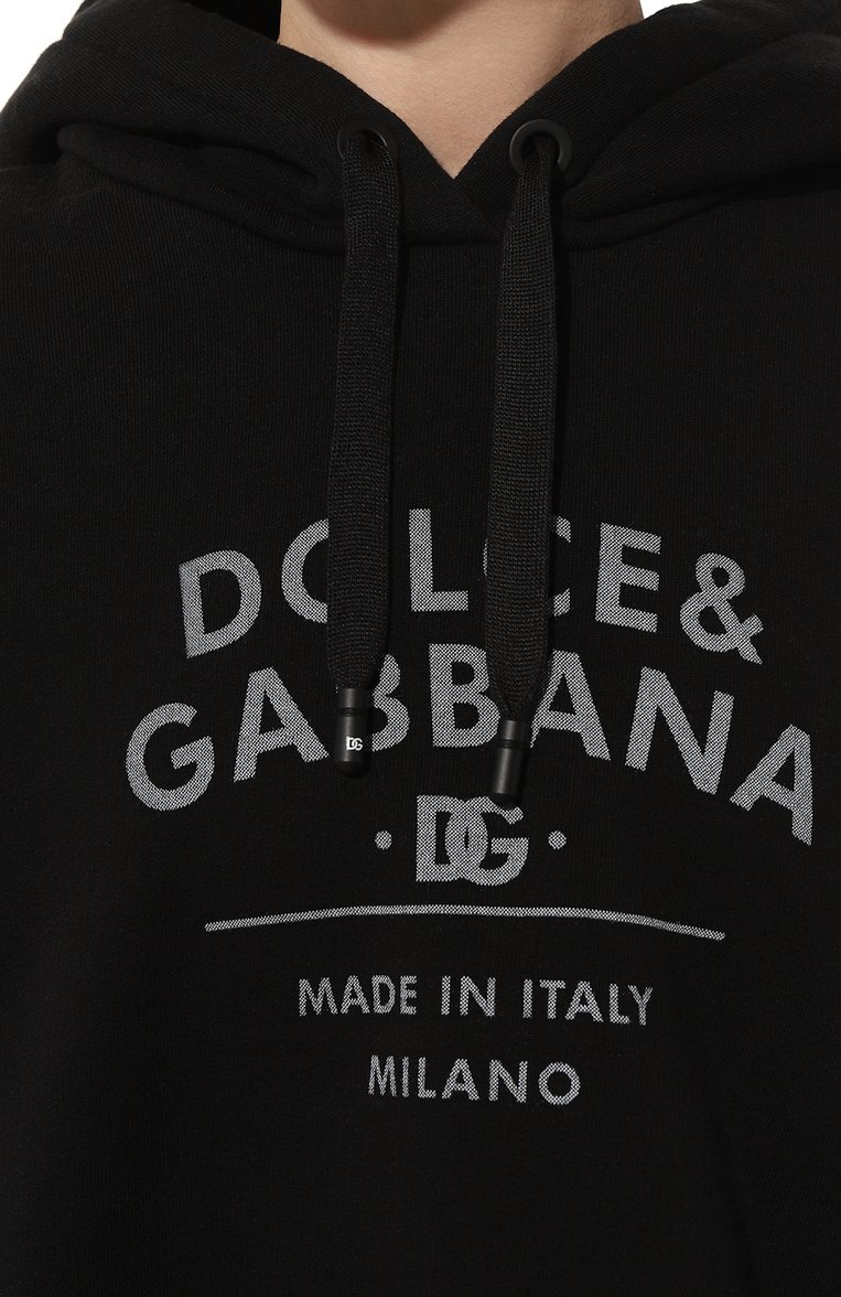 Женский хлопковое худи DOLCE & GABBANA черного цвета, арт. F9R32T/GDB7E | Фото 5 (Рукава: Длинные; Материал сплава: Проставлено; Материал внешний: Хлопок; Стили: Спорт-шик; Женское Кросс-КТ: Худи-одежда; Драгоценные камни: Проставлено; Длина (для топов): Укороченные)