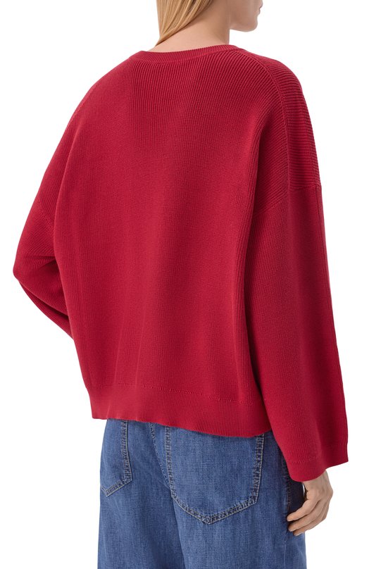 Хлопковый свитер Brunello Cucinelli M19253200 Красный  M19253200 Фото 4