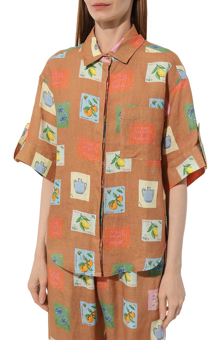 Женский льняная рубашка PALM NOOSA бежевого цвета, арт. MIRAGE SHIRT | Фото 3 (Драгоценные камни: Проставлено; Рукава: 3/4; Материал сплава: Проставлено; Материал внешний: Лен; Длина (для топов): Стандартные; Стили: Кэжуэл; Кросс-КТ: Пляж)