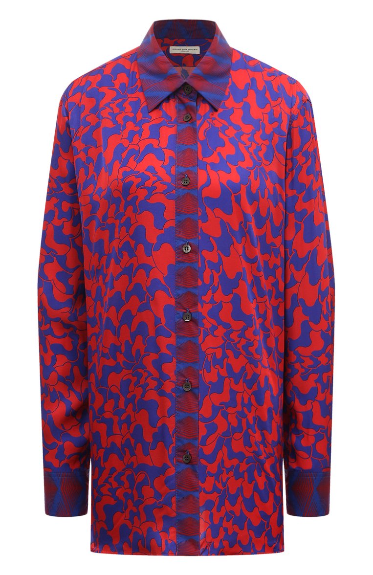 Женская блузка из вискозы и хлопка DRIES VAN NOTEN разноцветного цвета, арт. 010703-8104 | Фото 1 (Материал внешний: Вискоза; Рукава: Длинные; Длина (для топов): Удлиненные; Принт: С принтом; Женское Кросс-КТ: Блуза-одежда; Стили: Кэжуэл; Автоматизация ТО: Проставлено; Автоматизация состава: Проставлено)