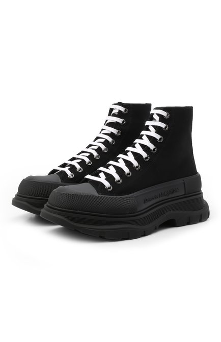 Мужские текстильные ботинки tread slick ALEXANDER MCQUEEN черного цвета, арт. 604254/W4L32 | Фото 1 (Материал внутренний: Натуральная кожа; Материал внешний: Текстиль; Мужское Кросс-КТ: Ботинки-обувь; Материал утеплителя: Без утеплителя; Подошва: Массивная)