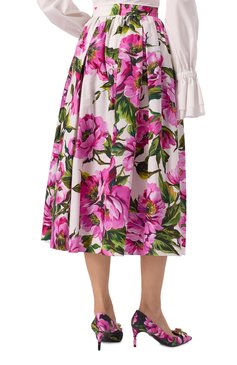 Женская хлопковая юбка DOLCE & GABBANA разноцветного цвета, арт. F4CULT/HS5S3 | Фото 4 (Материал сплава: Проставлено; Длина Ж (юбки, платья, шорты): Миди; Драгоценные камни: Проставлено; Стили: Романтичны�й; Материал внешний: Хлопок)