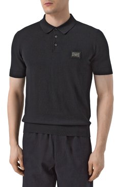 Мужское шерстяное поло DOLCE & GABBANA черного цвета, арт. GX038T/JCVC7 | Фото 3 (Материал внешний: Шерсть; Материал сплава: Проставлено; Длина (для топов): Стандартные; Драгоценные камни: Проставлено; Рукава: Короткие; Застежка: Пуговицы; Кросс-КТ: Трикотаж; Принт: Без принта; Стили: Кэжуэл)