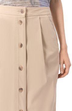 Женская хлопковая юбка EMPORIO ARMANI бежевого цвета, арт. EW000764/AF12440 | Фото 5 (Материал сплава: Проставлено; Драгоценные камни: Проставлено; Стили: Кэжуэл; Женское Кросс-КТ: Юбка-карандаш; Длина Ж (юбки, платья, шорты): Макси; Материал внешний: Хлопок)
