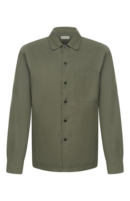 Мужская куртка-рубашка DRIES VAN NOTEN хаки цвета, арт. 251-020733-1275 | Фото 1 (Материал внешний: Синтет�ический материал; Рукава: Длинные; Автоматизация ТО: Проставлено; Длина (верхняя одежда): До середины бедра; Автоматизация состава: Проставлено)