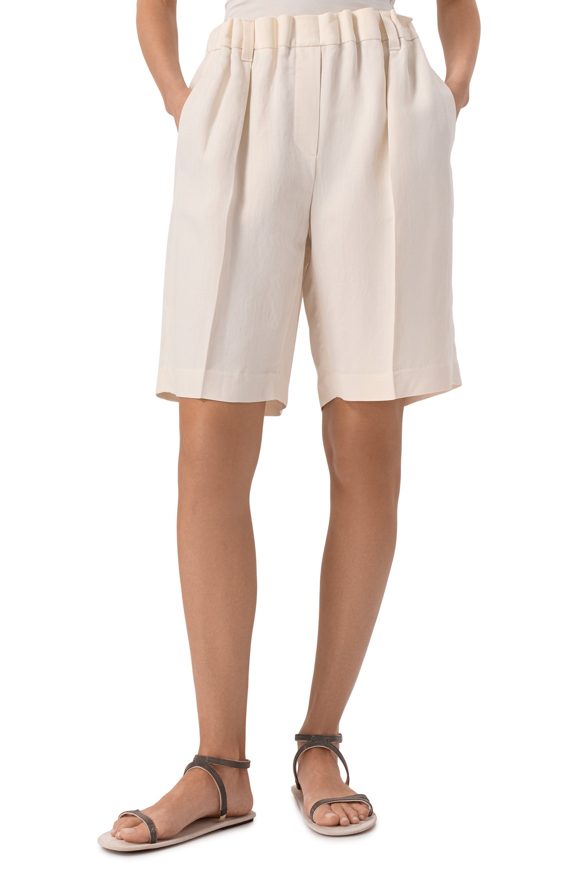 Шорты из вискозы и льна BRUNELLO CUCINELLI кремового цвета по цене 112500 руб., арт. MH126P8612, фото 3 Шорты из вискозы и льна BRUNELLO CUCINELLI, арт. MH126P8612, фото 3