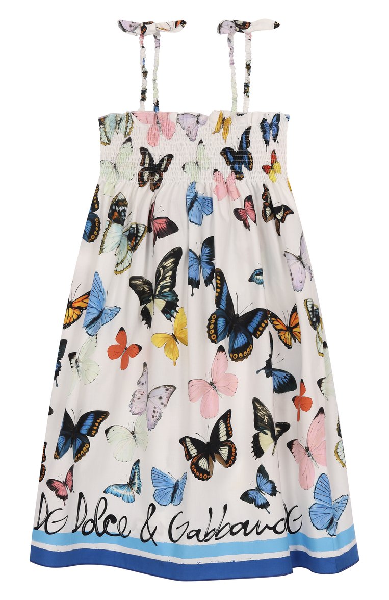 Детское хлопковый сарафан DOLCE & GABBANA белого цвета, арт. L54DE0/FI5KS/8-14 | Фото 1 (Материал внешний: Хлопок; Рукава: Без рукавов; Девочки Кросс-КТ: Сарафан-одежда; Автоматизация состава: Проставлено; Автоматизация ТО: Проставлено; Ростовка одежда: 10 - 11 лет | 140 - 146см, 16 лет | 164 см, 8 лет | 128 см, 13 - 15 лет | 158 см)