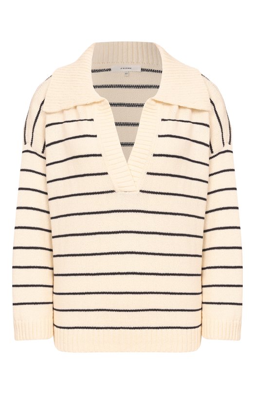 Хлопковый свитер Frame Denim WS26KSW014/THE STRIPED EASY PULL0VER Кремовый WS26KSW014/THE STRIPED EASY PULL0VER