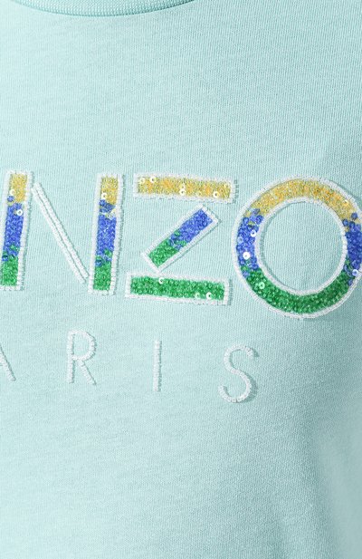 Хлопковая футболка KENZO бирюзового цвета по цене 21150 руб., арт. FA52TS821936, фото 5 Хлопковая футболка KENZO, арт. FA52TS821936, фото 5