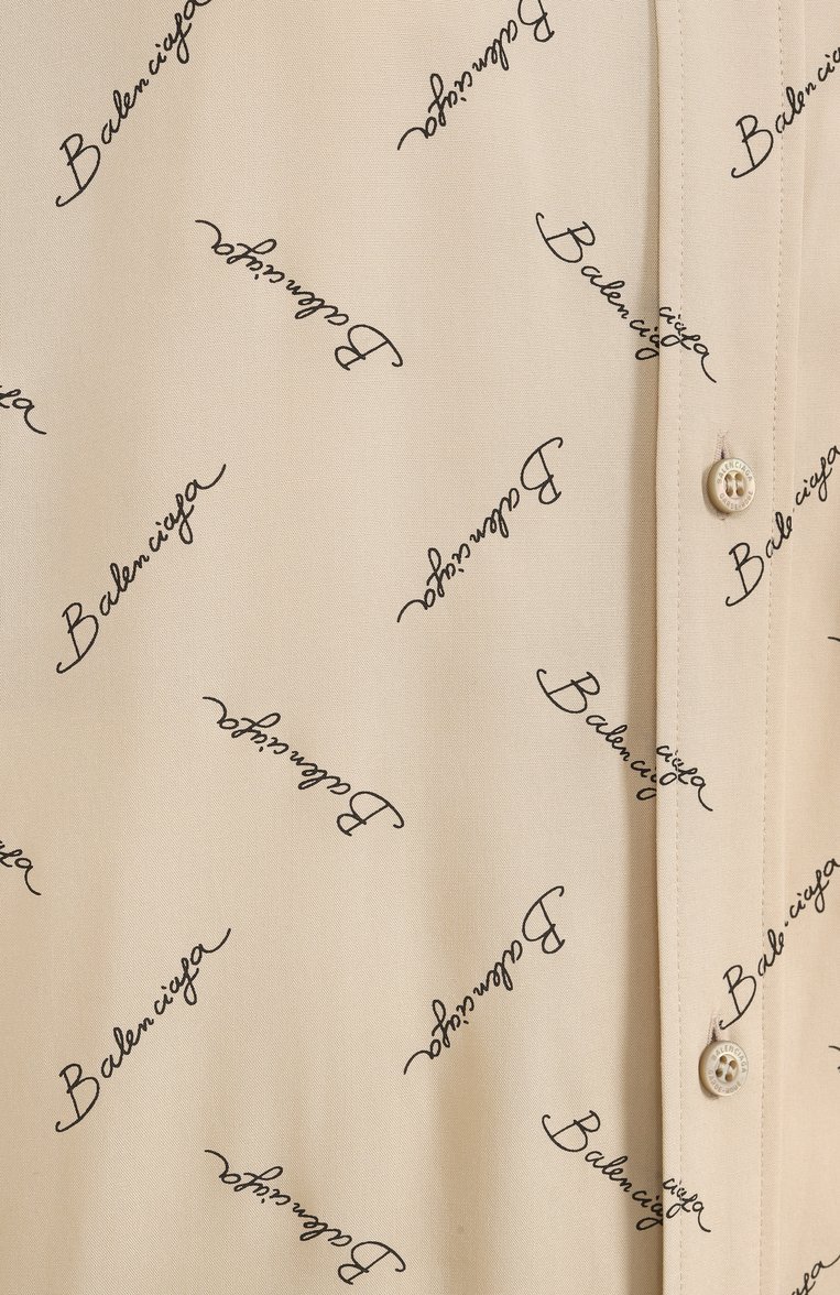 Женская рубашка из вискозы BALENCIAGA светло-бежевого цвета, арт. 773300/TRLB1 | Фото 6 (Рукава: Длинные; Материал внешний: Вискоза; Длина (для топов): Удлиненные; Кросс-КТ: костюм; Женское Кросс-КТ: Рубашка-одежда; Принт: С принтом; Стили: Кэжуэл)