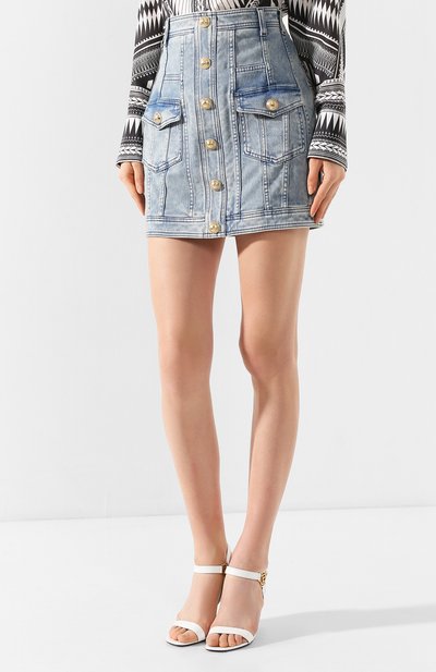 Джинсовая юбка BALMAIN голубого цвета по цене 106500 руб., арт. TF14013/D005, фото 3 Джинсовая юбка BALMAIN, арт. TF14013/D005, фото 3