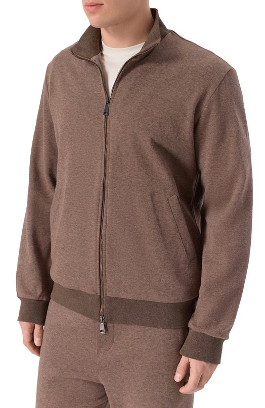 Толстовка из хлопка и кашемира Andrea Campagna ZIP/LB1630 Коричневый  ZIP/LB1630 Фото 3
