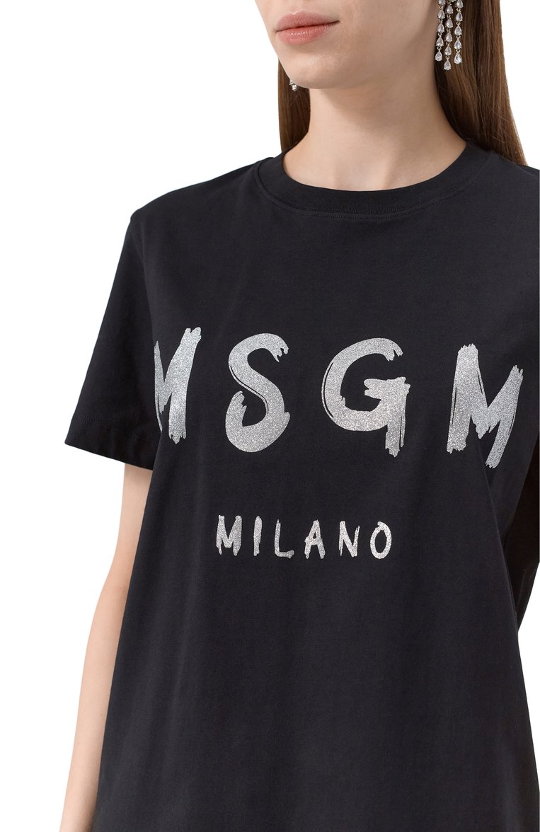 Женская хлопковая футболка MSGM черного цвета, арт. 3441MDM510G/237002 | Фото 5 (Длина (для топов): Стандартные; Рукава: Короткие; Стили: Кэжуэл; Принт: С принтом; Материал внешний: Хлопок)