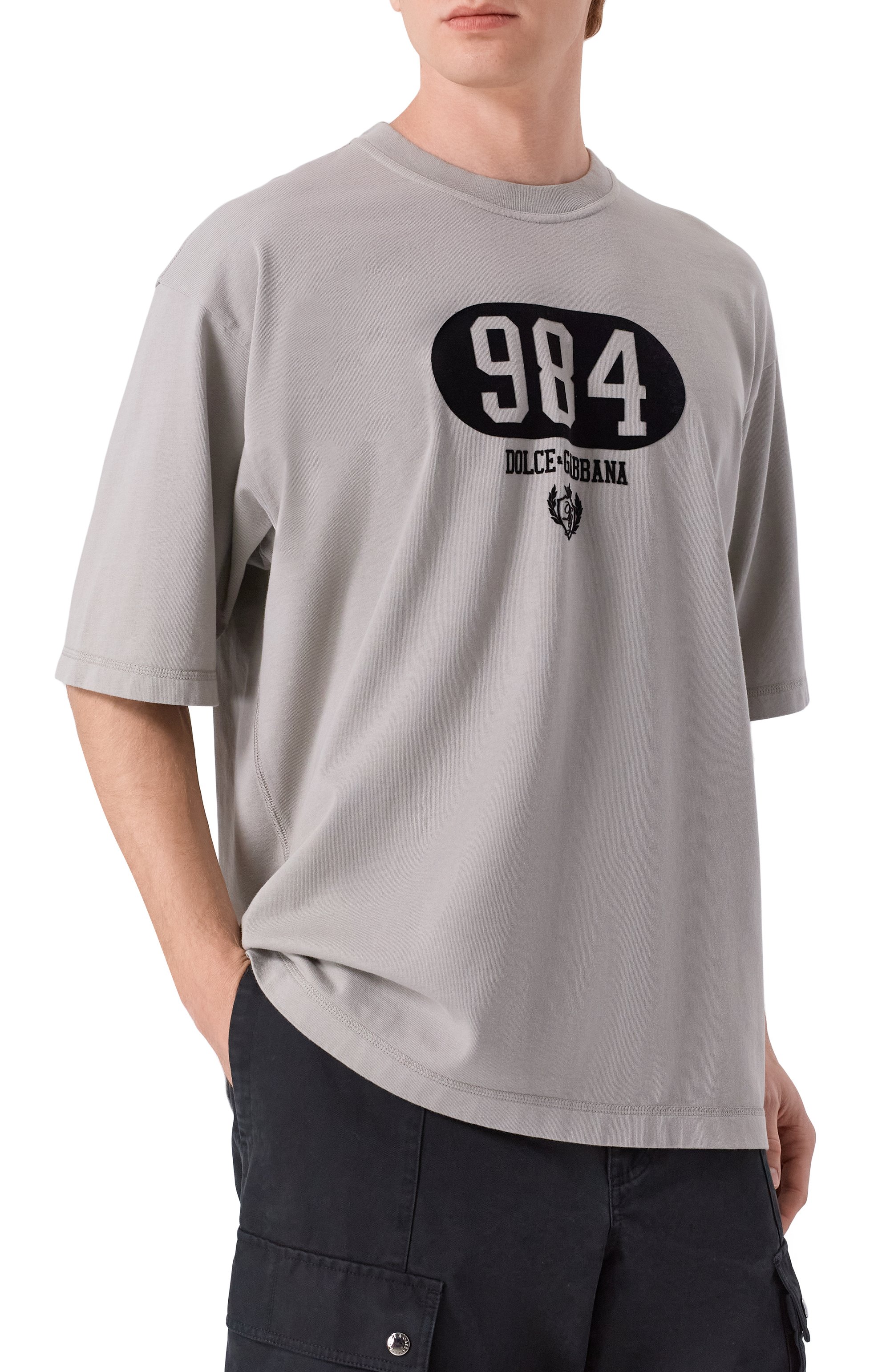 Хлопковая футболка DOLCE & GABBANA серого цвета по цене 59250 руб., арт. G8PB8T/G7M3M, фото 3 Хлопковая футболка DOLCE & GABBANA, арт. G8PB8T/G7M3M, фото 3