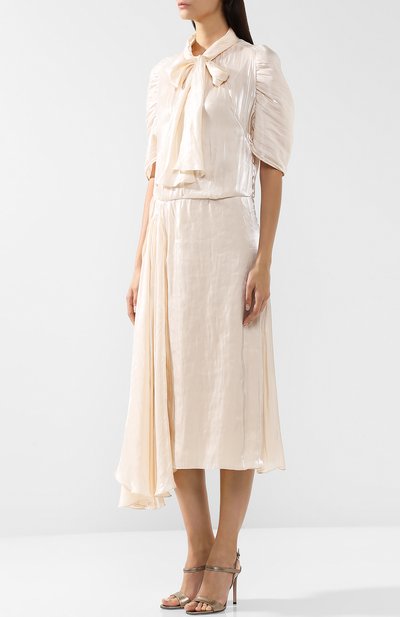 Однотонное платье-миди с воротником аскот PRADA, арт. P36S3-1RZO-F0K74, фото 3