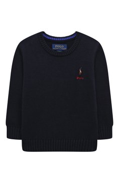 Детский хлопковый пуловер POLO RALPH LAUREN темно-синего цвета, арт. 321868900 | Фото 1 (Рукава: Длинные; Мальчики Кросс-КТ: Пуловер-одежда; Материал сплава: Проставлено; Материал внешний: Хлопок; Драгоценные камни: Проставлено)