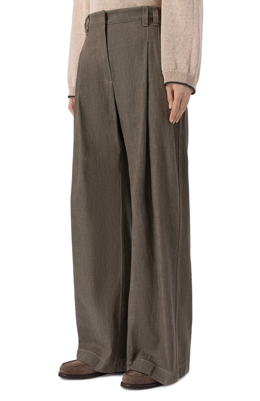 Хлопковые брюки Brunello Cucinelli MB125P5759 Хаки  MB125P5759 Фото 3