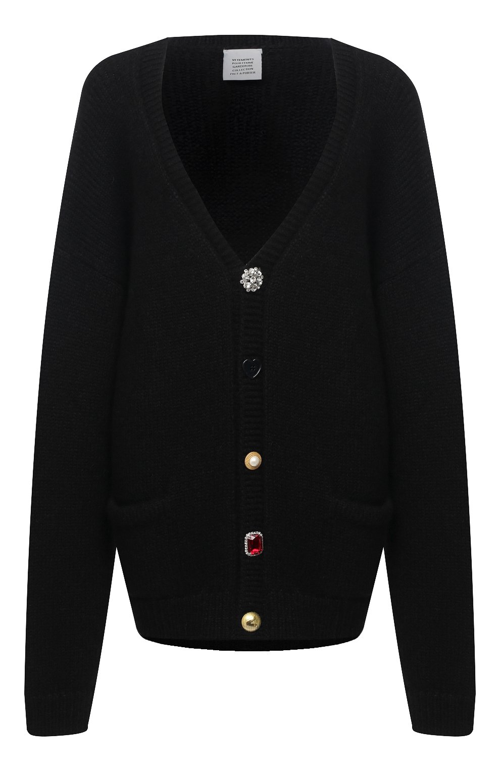 Шерстяной кардиган VETEMENTS черного цвета по цене 99850 руб., арт. WE51KN500B 1399/BLACK, фото 1 Шерстяной кардиган VETEMENTS, арт. WE51KN500B 1399/BLACK, фото 1
