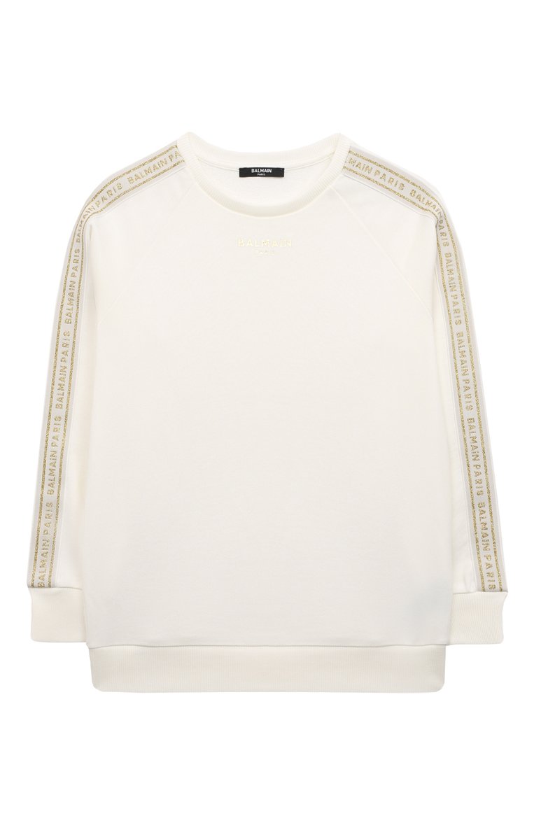 Детский хлопковый свитшот BALMAIN кремового цвета, арт. BT4Q70 | Фото 1 (Материал внешний: Хлопок; Рукава: Длинные; Девочки Кросс-КТ: Свитшот-одежда; Автоматизация состава: Проставлено; Автоматизация ТО: Проставлено; Ростовка одежда: 10 - 11 лет | 140 - 146см, 12 лет | 152 см, 6 лет | 116 см, 13 - 15 лет | 158 см, 8 лет | 128 см)
