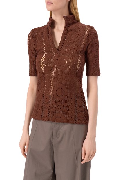 Хлопковое поло ALBUS LUMEN коричневого цвета по цене 38950 руб., арт. AL.RT25.001.P0L0T0P.CR0CHET, фото 3 Хлопковое поло ALBUS LUMEN, арт. AL.RT25.001.P0L0T0P.CR0CHET, фото 3