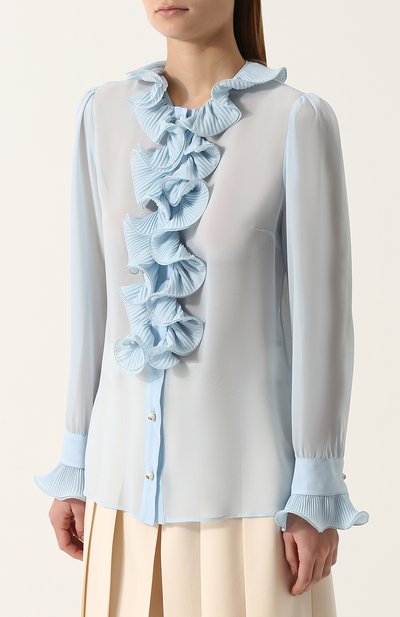 Шелковая прозрачная блуза с оборками GUCCI, арт. 488930/ZHS04, фото 3
