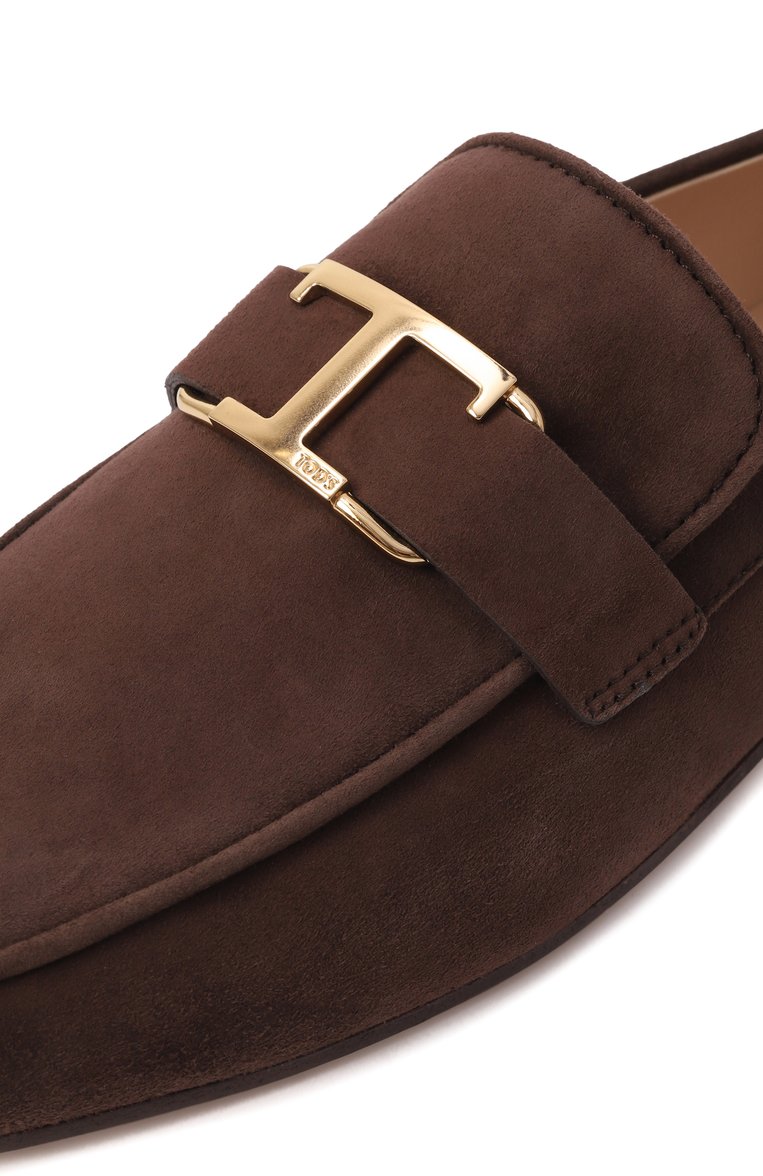 Женские замшевые лоферы TOD’S темно-коричневого цвета, арт. XXW79A0GG90/HR0 | Фото 7 (Материал внутренний: Натуральная кожа; Материал внешний: Натуральная кожа, Замша; Каблук высота: Низкий; Драгоценные камни: Проставлено; Материал сплава: Проставлено; Подошва: Плоская)