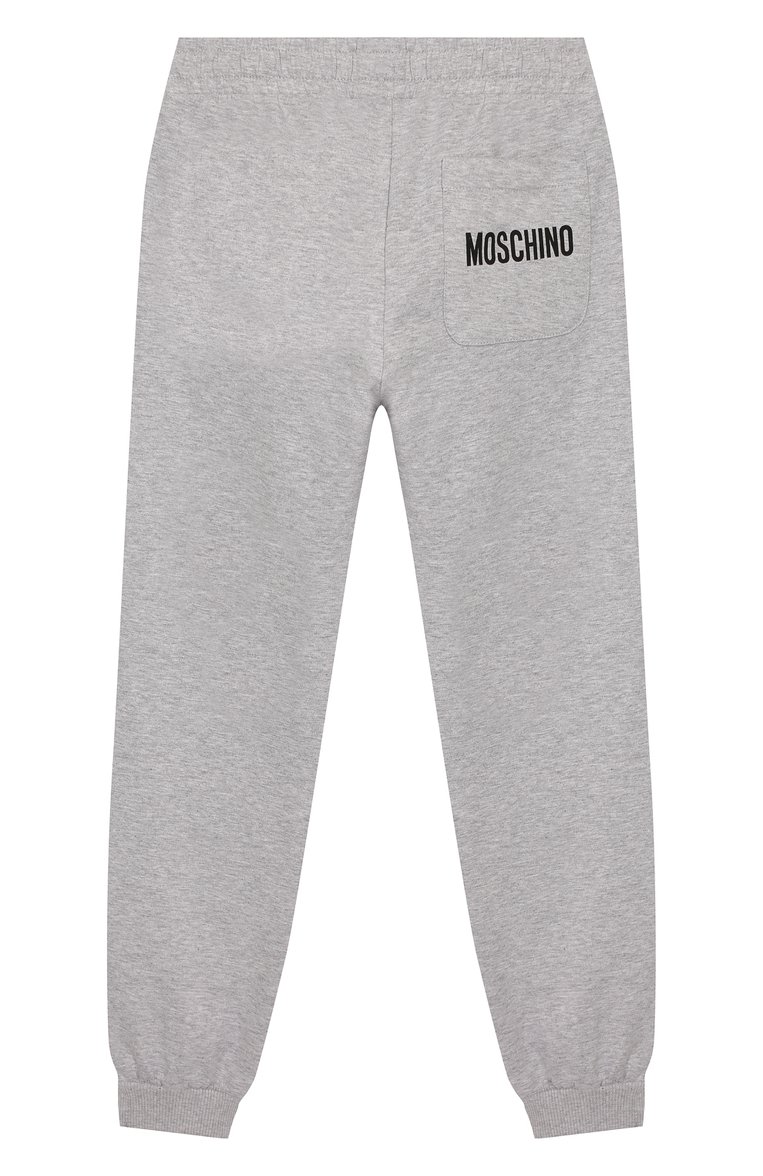 Детские хлопковые джоггеры MOSCHINO серого цвета, арт. HUP03K/LDA00/4A-8A | Фото 2 (Материал внешний: Хлопок; Статус проверки: Проверена категория; Мальчики Кросс-КТ: Джоггеры-одежда; Региональные ограничения белый список (Axapta Mercury): RU; Нос: Не проставлено; Материал сплава: Проставлено)
