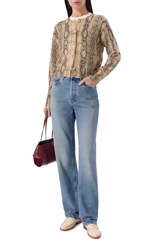 Кашемировый кардиган Frame Denim WP26KSW048/THE CASHMERE SNAKE CARDI Бежевый  WP26KSW048/THE CASHMERE SNAKE CARDI Фото 2