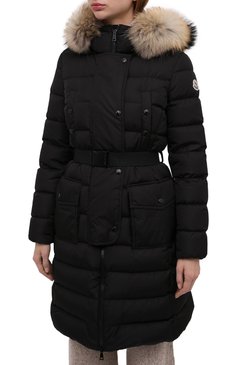 Женский пуховик khloe MONCLER черного цвета, арт. F2-093-1C512-02-68065 | Фото 4 (Материал внешний: Синтетический материал; Материал подклада: Синтетический материал; Рукава: Длинные; Кросс-КТ: Пуховик; Длина (верхняя одежда): До середины бедра; Материал утеплителя: Пух и перо; Материал сплава: Проставлено; Драгоценные камни: Проставлено)