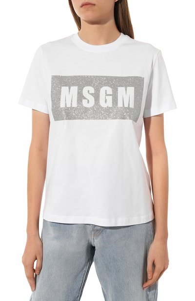 Хлопковая футболка MSGM белого цвета по цене 13150 руб., арт. 3441MDM520G 237002, фото 3 Хлопковая футболка MSGM, арт. 3441MDM520G 237002, фото 3