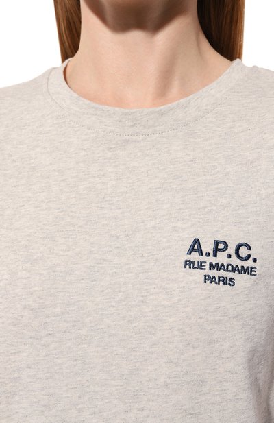 Хлопковая футболка A.P.C. серого цвета по цене 10500 руб., арт. C0EZC-F26842, фото 5 Хлопковая футболка A.P.C., арт. C0EZC-F26842, фото 5