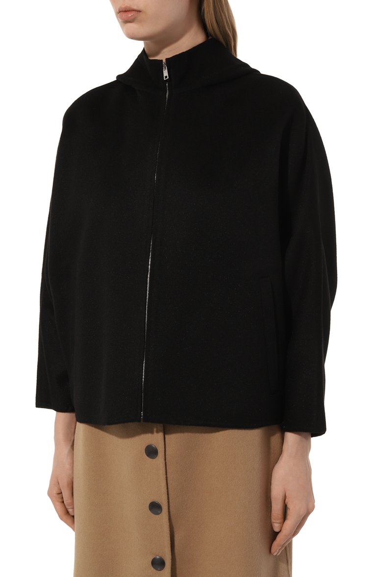 Женская шерстяная куртка PRADA черного цвета, арт. P598I-1CRU-F0002-211 | Фото 3 (Рукава: Длинные; Материал внешний: Шерсть; Длина (верхняя одежда): Короткие; Кросс-КТ: Куртка, Легкие; Стили: Кэжуэл; Автоматизация состава: Проставлено; Автоматизация ТО: Проставлено)