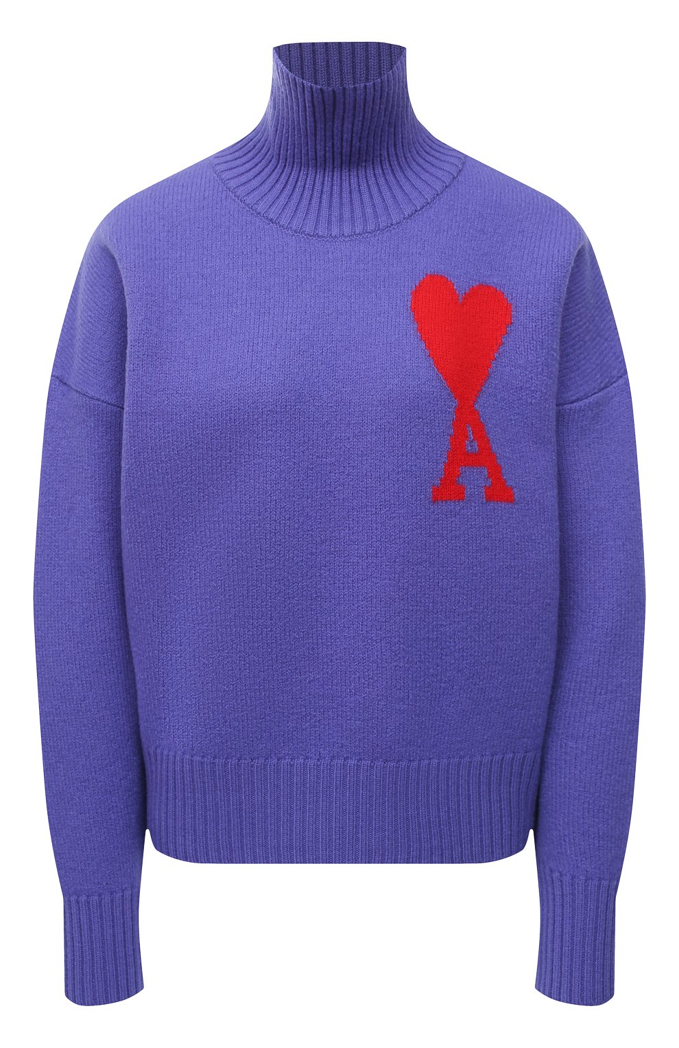 Шерстяной свитер AMI фиолетового цвета по цене 39400 руб., арт. H20FK203.018, фото 1 Шерстяной свитер AMI, арт. H20FK203.018, фото 1