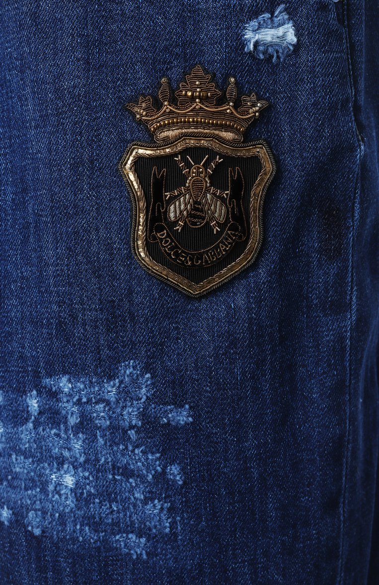Мужские джинсовые шорты DOLCE & GABBANA темно-синего цвета, арт. GP112Z/G8MU4 | Фото 6 (Материал сплава: Проставлено; Длина Шорты М: До колена; Драгоценные камни: Проставлено; Стили: Гранж; Материал внешний: Деним, Хлопок; Кросс-КТ: Деним; Случай: Повседневный; Принт: Без принта)