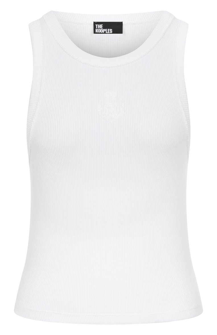 Женская хлопковая майка THE KOOPLES белого цвета, арт. FDEB30041K | Фото 1 (Автоматизация состава: Проставлено; Длина (для топов): Стандартные; Материал внешний: Хлопок; Автоматизация ТО: Проставлено; Рукава: Без рукавов; Стили: Кэжуэл)