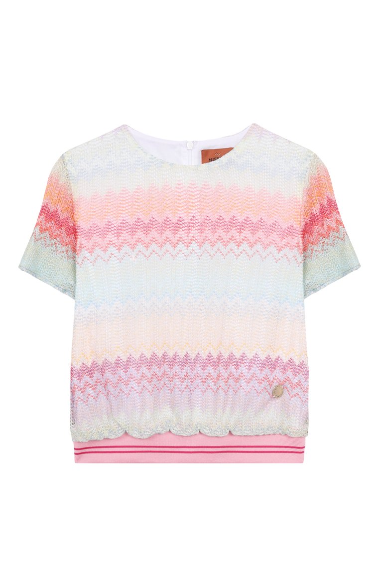 Детский топ из вискозы MISSONI разноцветного цвета, арт. MW5A61/Q0077/6-10 | Фото 1 (Материал внешний: Вискоза; Рукава: Короткие; Материал подклада: Хлопок; Девочки Кросс-КТ: топ-одежда; Автоматизация ТО: Проставлено; Автоматизация состава: Проставлено; Ростовка одежда: 6 лет | 116 см, 8 лет | 128 см, 10 - 11 лет | 140 - 146см)