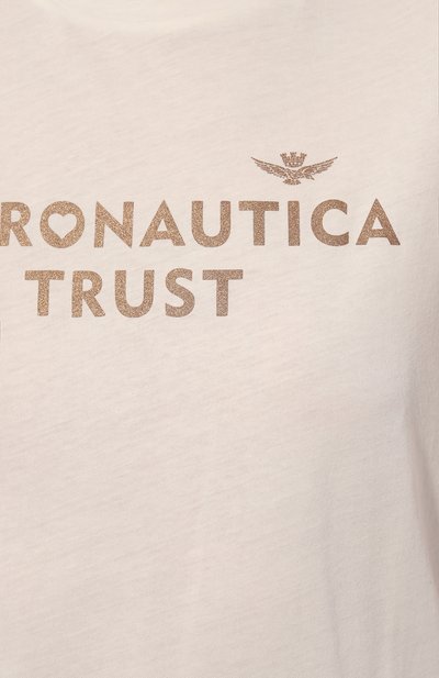 Хлопковая футболка AERONAUTICA MILITARE молочного цвета по цене 6995 руб., арт. TS2233DJ510, фото 5 Хлопковая футболка AERONAUTICA MILITARE, арт. TS2233DJ510, фото 5