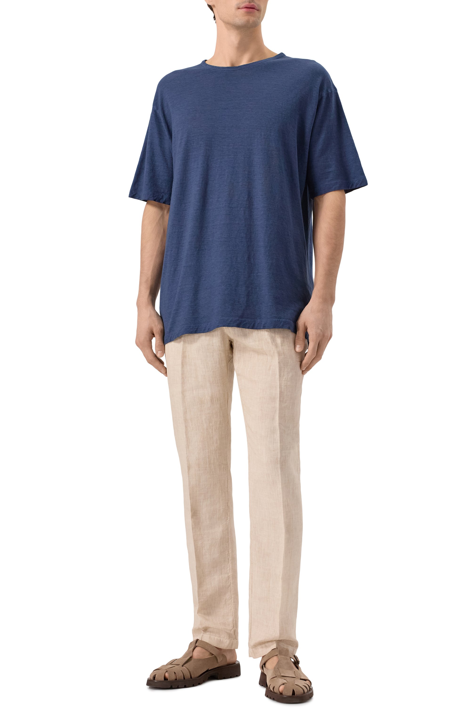 Футболка из хлопка и льна 120% LINO синего цвета по цене 19950 руб., арт. 32ALIM79GR/G308/S01, фото 2 Футболка из хлопка и льна 120% LINO, арт. 32ALIM79GR/G308/S01, фото 2