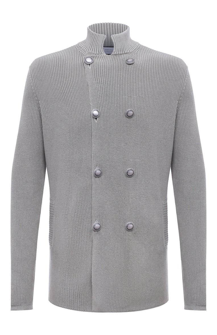 Мужской хлопковый кардиган BRUNELLO CUCINELLI серого цвета, арт. M2873326 | Фото 1 (Материал внешний: Хлопок; Длина (для топов): Удлиненные; Рукава: Длинные; Стили: Кэжуэл; Мужское Кросс-КТ: Кардиган-одежда; Застежка: Пуговицы)