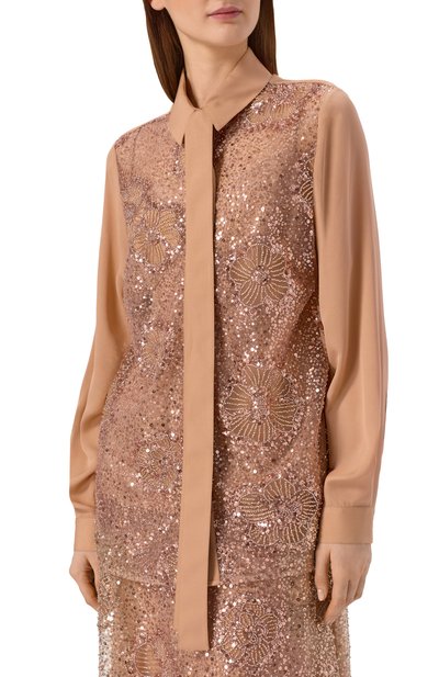 Шелковая блузка с отделкой пайетками ELIE SAAB, арт. SH111NRC26/TU024, фото 3
