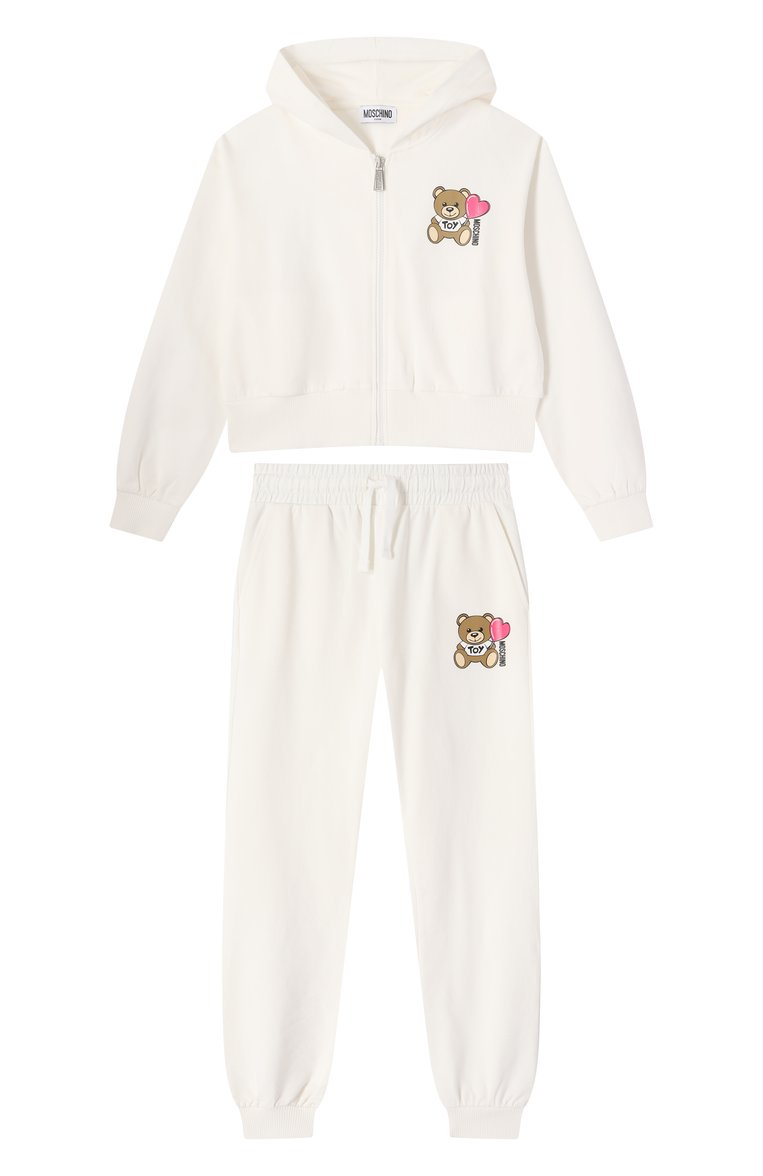 Детская комплект из толстовки и брюк MOSCHINO молочного цвета, арт. HDK033/LDA00/10-14 | Фото 1 (Рукава: Длинные; Материал внешний: Хлопок; Тематический товар: Teddy Bear; Девочки Кросс-КТ: Костюмы-спорт; Автоматизация ТО: Проставлено; Автоматизация состава: Проставлено; Ростовка одежда: 10 - 11 лет | 140 - 146см, 12 лет | 152 см, 16 лет | 164 см)