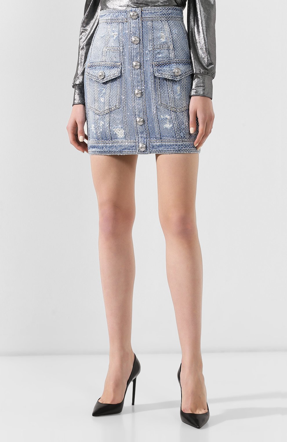 Джинсовая мини-юбка BALMAIN голубого цвета по цене 178500 руб., арт. RF04177/D048, фото 3 Джинсовая мини-юбка BALMAIN, арт. RF04177/D048, фото 3