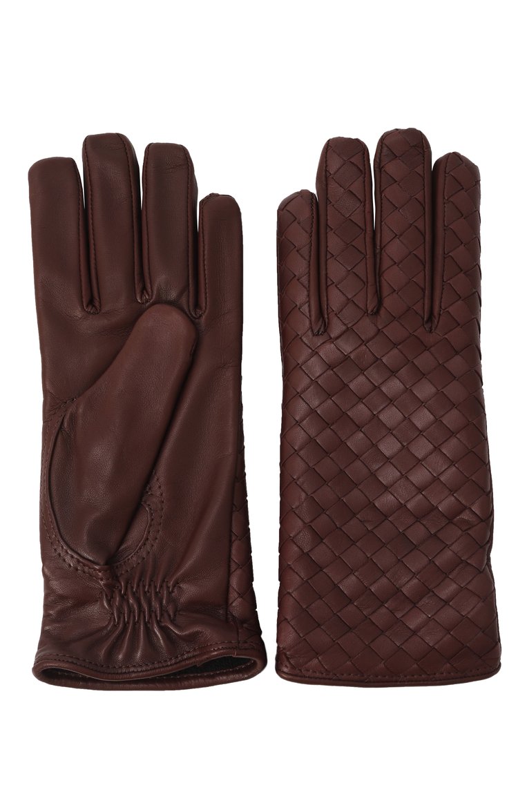 Женские кожаные перчатки BOTTEGA VENETA бордового цвета, арт. 804439 V0171 | Фото 2 (Нос: Не проставлено; Материал: Натуральная кожа)