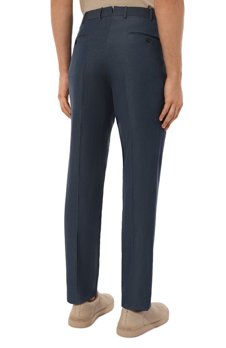 Мужские брюки из шерсти и льна ZEGNA синего цвета, арт. 521F00A5/75TB126 | Фото 4 (Случай: Повседневный; Материал внешний: Шерсть, Лен; Стили: Кэжуэл; Длина (брюки, джинсы): Стандартные; Автоматизация состава: Проставлено; Автоматизация ТО: Проставлено)