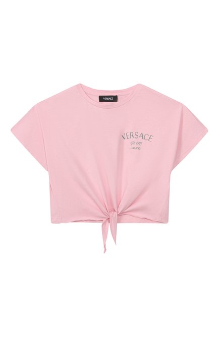 Детская хлопковая футболка VERSACE светло-розового цвета, арт. 1018184/1A13083/8A-14A | Фото 1 (Рукава: Короткие; Материал сплава: Проставлено; Материал внешний: Хлопок; Драгоценные камни: Проставлено)