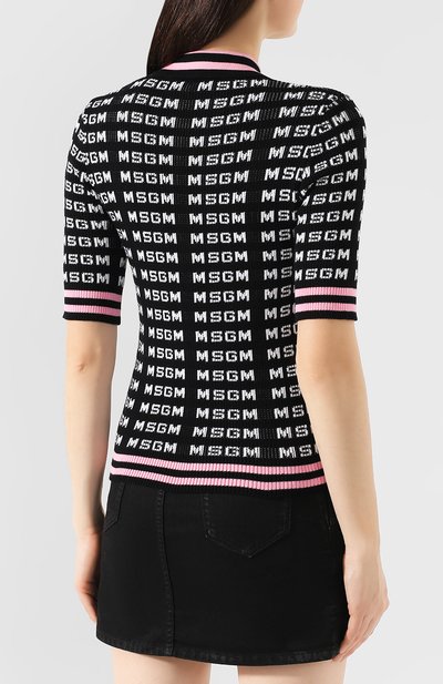 Хлопковое поло MSGM черно-белого цвета по цене 31200 руб., арт. 2841MDM111 207292, фото 4 Хлопковое поло MSGM, арт. 2841MDM111 207292, фото 4