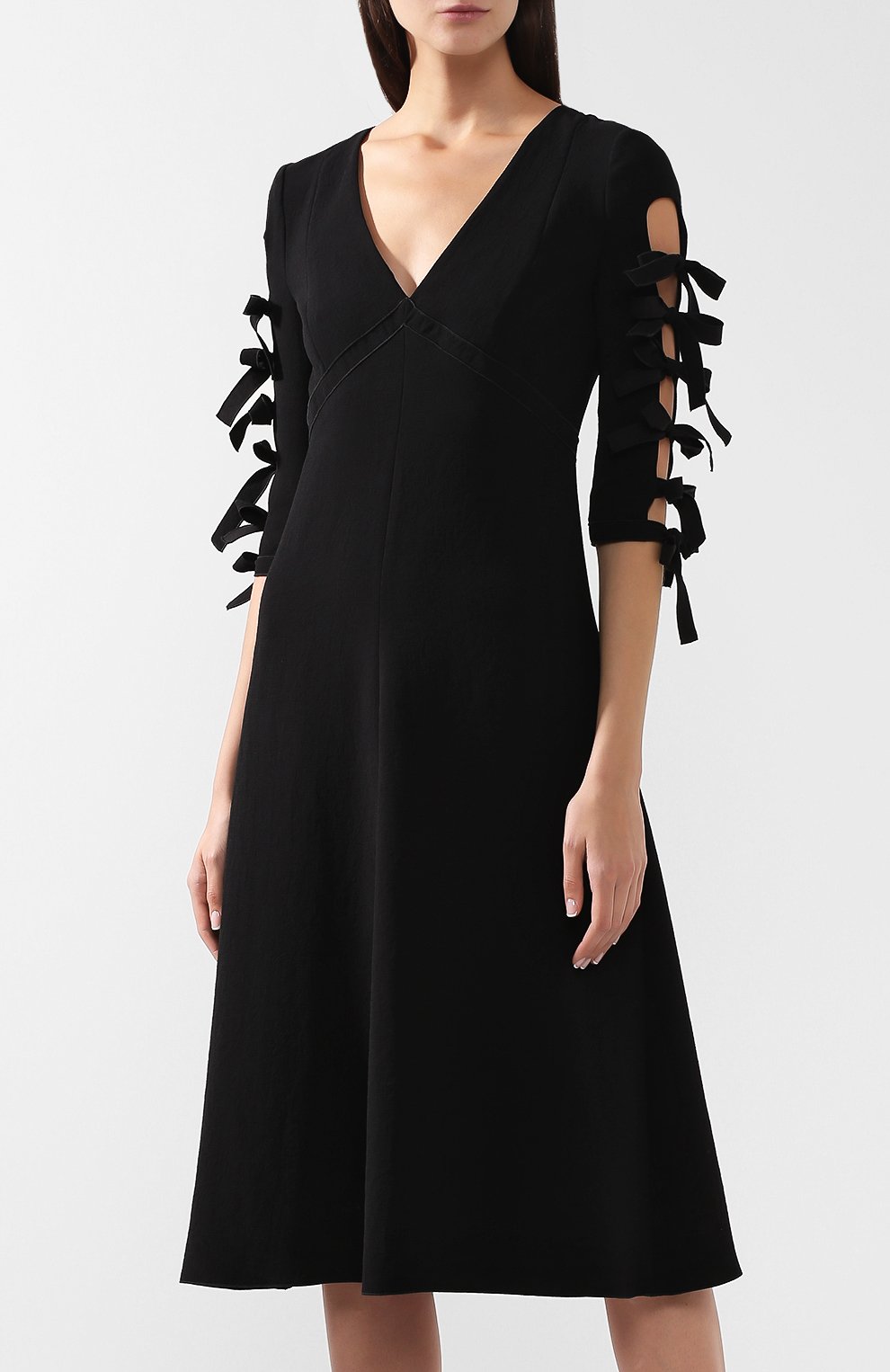 Однотонное платье с укороченным рукавом и v-образным вырезом BOTTEGA VENETA, арт. 513227/VZX60, фото 3